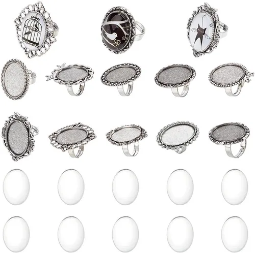 Vista 16 de SUNNYCLUE Juego de 24 piezas de anillos ajustables mixtos, cabujones, kit de fabricación de joyas, ajuste de anillo de dedo, cabujones de cristal