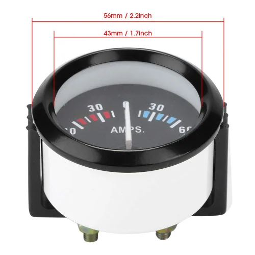 Vista 2 de Medidor 60 0 60 Amp Analógico Calibre 2.047 in Ajuste Universal para Vehículos y Aplicaciones Marinas con Pantalla Retroiluminada