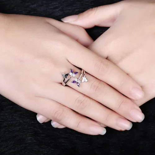 Vista 7 de MAIHAO Women's Adjustable Size 925 Sterling Silver Butterfly White Birthstone CZ Butterfly Shape Purple Austrian Crystals Rings