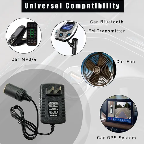 Vista 6 de Ziciner Convertidor de CA a CC, 100-240V a 12V 2A 24W Convertidor AC/DC, toma de encendedor de cigarrillos de automóvil, transformador de adaptador