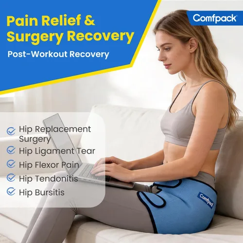 Vista 2 de Comfpack Bolsa de hielo para cadera, manga de compresión fría de gel para lesiones, cirugía de repuesto, ciática, bursitis, dolor flexor de cadera