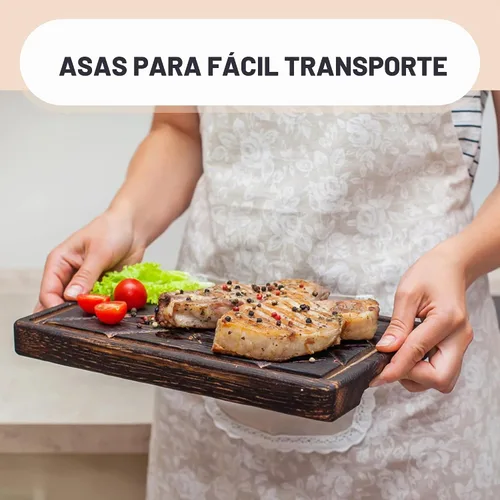 Vista 5 de TESLYAR - Tabla y plato de madera para carne, plato para servir carne, 11.8 Sirve 1, se adapta a una sola porción o aperitivos. Ranura de jugo