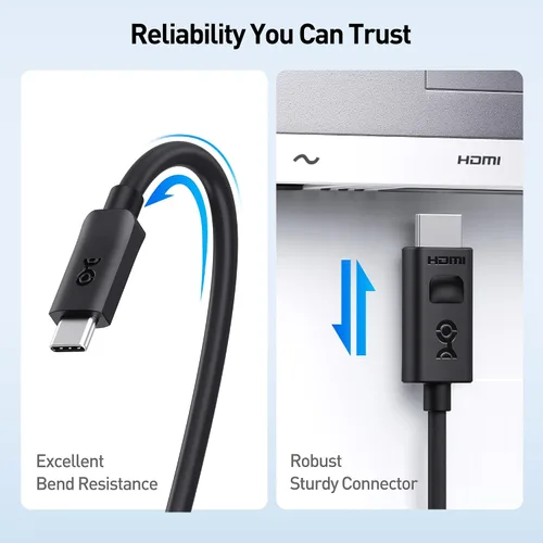 Vista 7 de Cable Matters Cable USB C a HDMI 2.1 unidireccional de 3 pies, compatible con 4K @240Hz y 8K a 60Hz, HDR - Thunderbolt 4, Thunderbolt 5, USB 4
