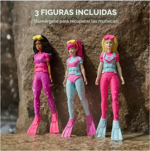 Vista 3 de SwimWays Barbie Personajes de Buceo Paquete de 3, Accesorios de Piscina y Juguetes de Piscina para Niños, Suministros para Fiestas en la Piscina