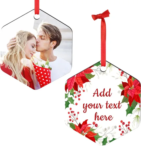Vista 7 de Adornos de Navidad personalizados con foto, 1-150 paquetes de imágenes de texto con nombre de logotipo personalizado para bodas de Navidad