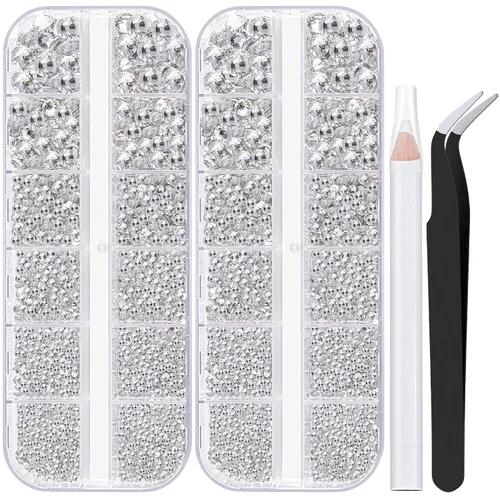 Vista 28 de Dos paquetes de diamantes de imitación de parte trasera plana, 4520 piezas de diamantes de imitación coloridos para arte de uñas, cristal colorido +