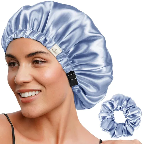 Vista 22 de YANIBEST Gorro de Satén Ajustable de Doble Capa Gorro de Cabello para Dormir, Gorros para Mujeres, Gorros para Cabello Natural Rizado, Gris Ceniza