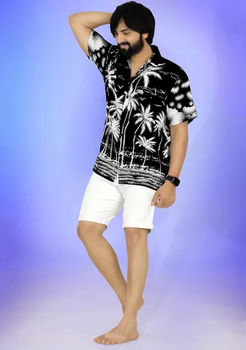 Vista 2 de LA LEELA Camisas hawaianas de manga corta con botones para hombre, camisas de fiesta para hombre, camisas tropicales de verano, playa, vacaciones