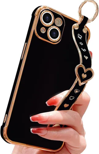 Vista 29 de IDweel Funda para iPhone 11 Pro Max con correa de pulsera ajustable, lazo atril, chapado de lujo de corazón, esquinas elevadas, a prueba de golpes