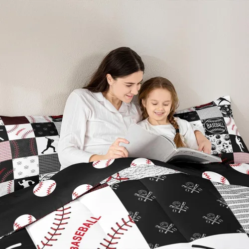 Vista 6 de Erosebridal - Juego de edredón individual para niños con diseño de béisbol y sóftbol, juego de cama deportivo acolchado para niños, edredón