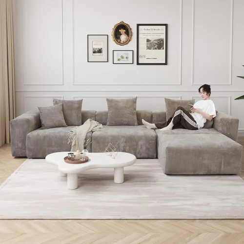 Vista 15 de JACH Sofás Seccionales de Pana para Sala de Estar, Sofá Seccional Modular con Otomanas Chaise, Fundas de Cojines Removibles, Sofá Cama Moderno