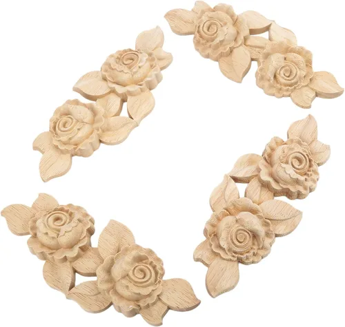 Vista 12 de MUXSAM Apliques tallados en madera de rosa, paquete de 2 mini calcomanías de madera sin pintar para armario, pared, tocador, cama, espejo, chimenea