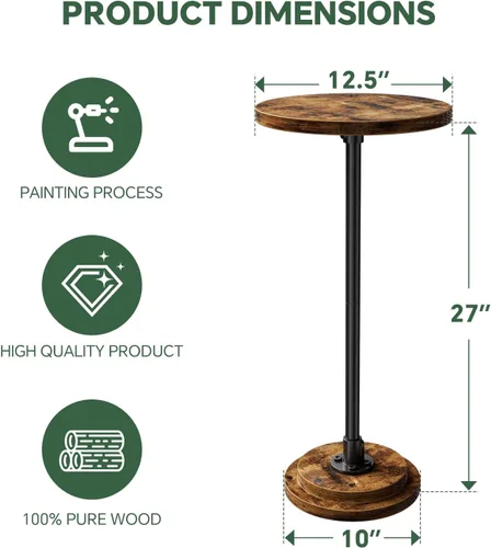 Vista 9 de Simple Trending Mesa auxiliar pequeña, mesa redonda para bebidas, mesa auxiliar de sofá para sala de estar, mesas de café para dormitorio, marrón