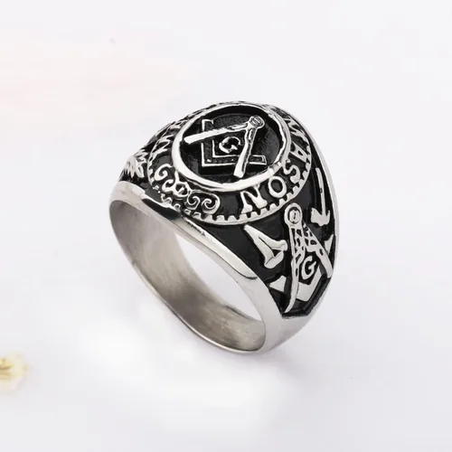 Vista 4 de YLWJSP Anillos de motociclista masónico con diseño masónico de maestro masón, joyería estilo sello masónico, joyería con sello masónico