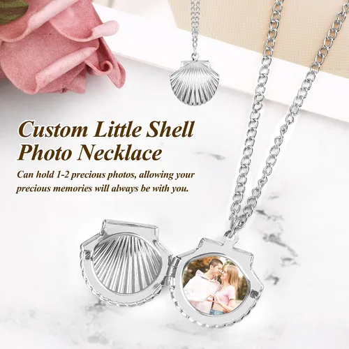 Vista 14 de Adecco LLC Mermaid Valentine Collar náutico, pequeño medallón de concha, Rose gold, WK-roseshell V
