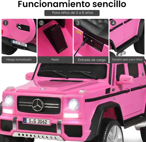 Vista 3 de COSTZON - Automóvil eléctrico para niños con licencia Mercedes-Benz Maybach, batería de 12 V, 2 motores, control remoto, 3 velocidades, luces, Rosa