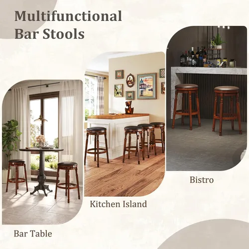 Vista 7 de Giantex Juego de 4 taburetes de bar giratorios de 29 pulgadas de altura de barra con asiento acolchado de piel sintética, reposapiés, marco