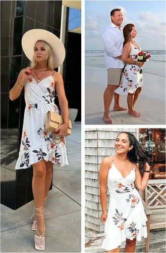 Vista 3 de ULTRANICE - Vestidos de verano para mujer, con estampado floral, cuello en V, dobladillo con volantes, tirantes delgados, estilo casual