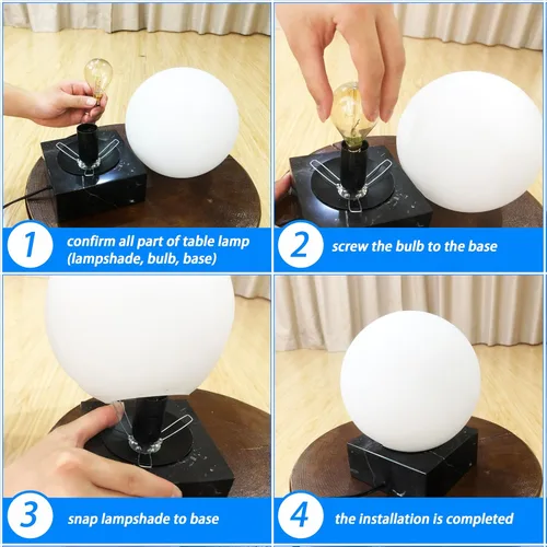 Vista 5 de FLORNIA Lámpara de mesa con forma de globo, moderna lámpara de mesa redonda industrial, lámpara de mesa de noche única con pantalla de vidrio y base