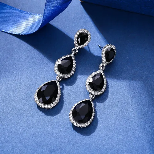 Vista 117 de EleQueen Pendientes de cristal austriaco en tono dorado para mujer, forma de pera de 2.5 pulgadas, color esmeralda