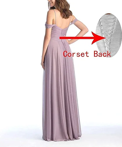 Vista 3 de Vestido de dama de honor de gasa para mujer, sin tirantes, fruncido, vestido de noche con tirantes delgados, vestido formal