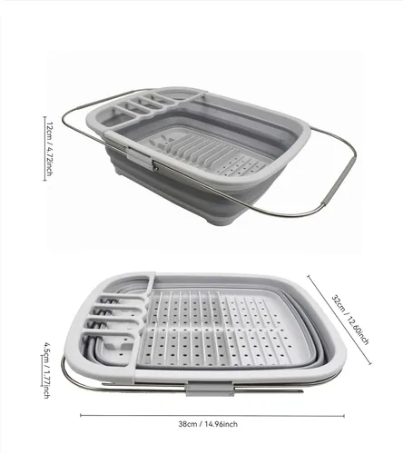 Vista 3 de SAMMART Escurridor de platos plegable expandible de 8L (2.11 galones), estante de secado plegable, organizador de vajilla portátil, bandeja de Gris