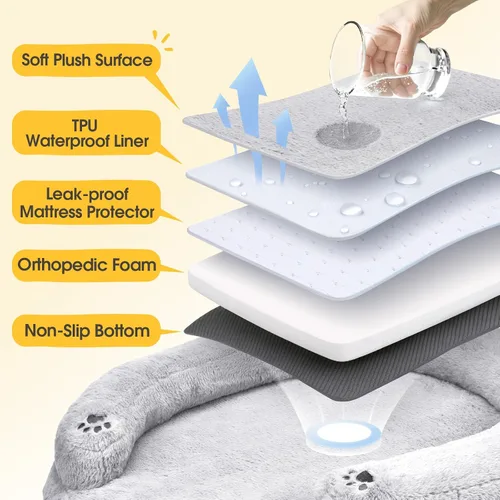 Vista 3 de BurgeonNest - Cama ortopédica para perros grandes, sofá suave impermeable con almohada, cama con respaldo, funda extraíble y lavable, base
