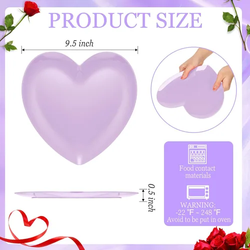Vista 2 de FillTouch 4 platos de melamina en forma de corazón de 9.5 pulgadas, platos llanos de corazón para San Valentín, cumpleaños, despedidas de soltera