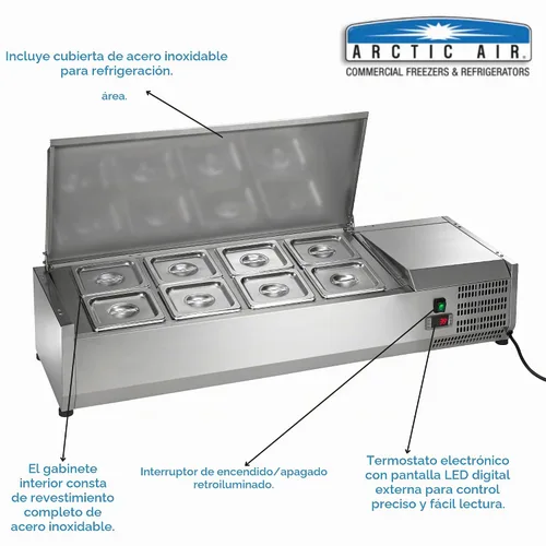 Vista 2 de Arctic Air ACP48 - Mesa refrigerada de 47.25 pulgadas para sándwich/ensalada, acero inoxidable, 115 V