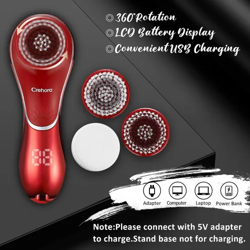 Vista 5 de Cepillo de limpieza facial, limpiador facial eléctrico, cepillo de limpieza facial recargable IPX-7 impermeable giratorio para exfoliación, masaje