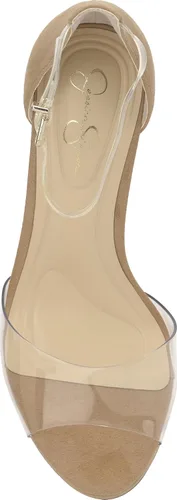 Vista 5 de Jessica Simpson Sandalias de tacón alto Daisile Peep Toe para mujer Gamuza de almendra/Tpu