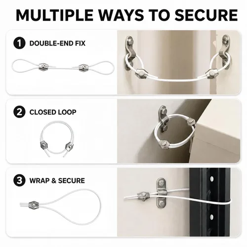 Vista 5 de Anclajes para muebles a prueba de bebés, anclajes de pared para muebles antipuntas para asegurar la cómoda y la estantería, kit de correas