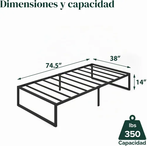 Vista 2 de Zinus Lorelei - Marco de cama de plataforma de metal de 14 pulgadas, soporte de listones de acero, no necesita somier, embalaje ecológico