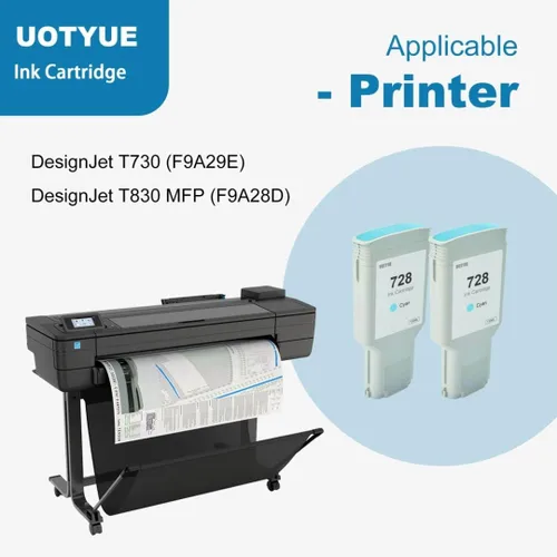 Vista 2 de Cartucho de tinta cian 728 de 4.4 fl oz (paquete de 2) – Cartucho de tinta Utye 728 (F9J67A) Reemplazo para HP 728 Ink Work con impresora T830 MFP