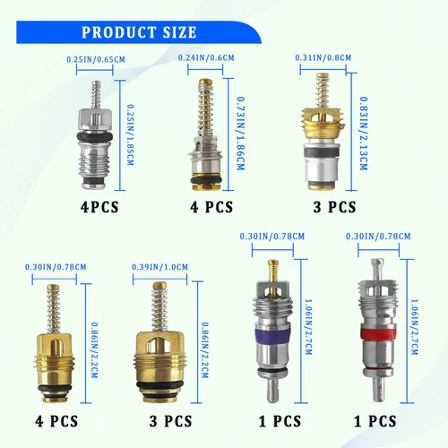 Vista 2 de 102PCS A/C R12 R134a Kit de sello de núcleo de válvula de aire acondicionado de automóvil, kit de reparación de núcleos de vástago de válvula