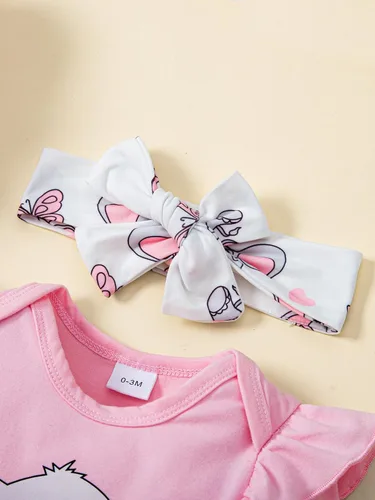 Vista 2 de Conjunto de mameluco y pantalones para niñas de 0 a 18 meses con estampado de elefante