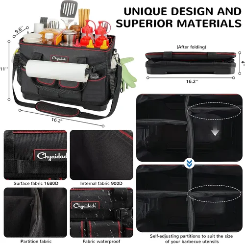 Vista 7 de Chyaidach Organizador de Parrilla Grande con Fondo Duro, Organizador de Plancha Plegable Portátil para Accesorios Blackstone, Esenciales para Portón