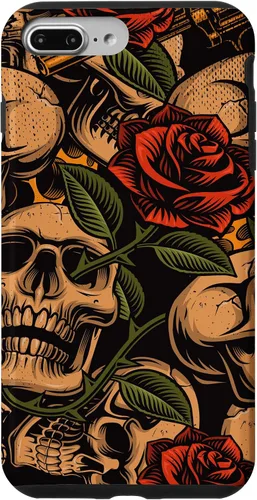 Vista 12 de Funda con diseño de tatuajes de flash tradicional para iPhone 17 con diseño retro rojo de rosas de calavera