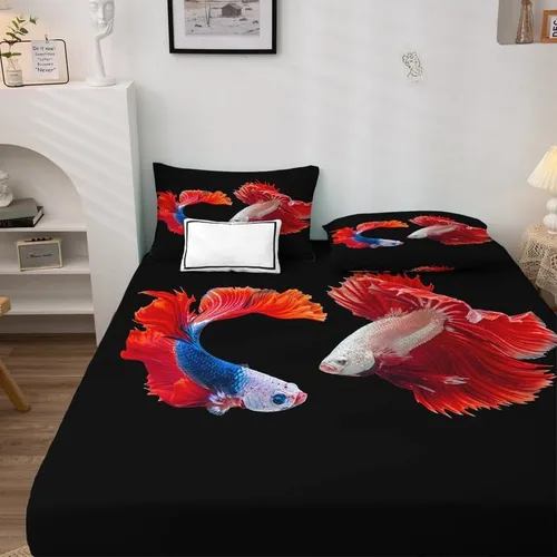 Vista 3 de Goldfish Sábanas tamaño individual, sábanas de cama de peces, microfibra suave, bolsillo profundo, sábanas y fundas de almohada estampadas sin