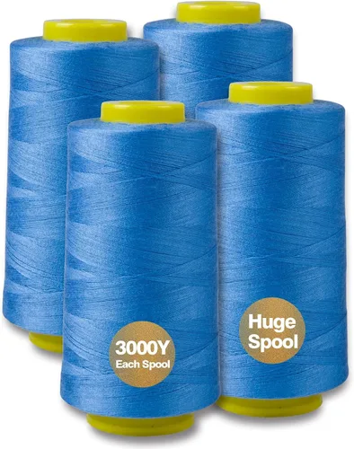 Vista 20 de Hilo serger blanco y negro, hilo multiusos para coser, poliéster, 4 conos de 2743 m cada uno para máquina de coser