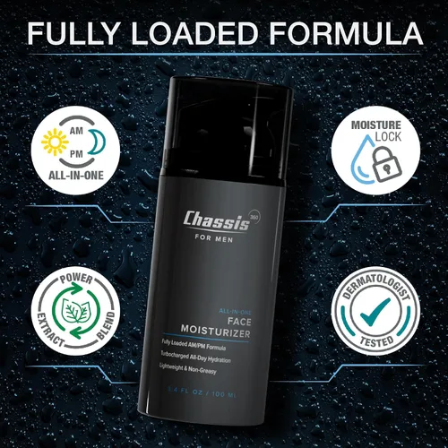 Vista 3 de Chassis 360 - Hidratante facial todo en uno, hidratante facial para hombres con vitamina, niacinamida C y ácido hialurónico, libre de ftalatos