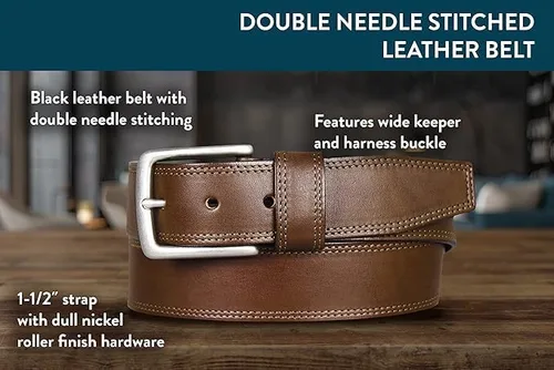 Vista 6 de Lucky Brand Cinturón de cuero cosido para hombre Clásico Casual Vestido Todos los días Western Hebilla de metal