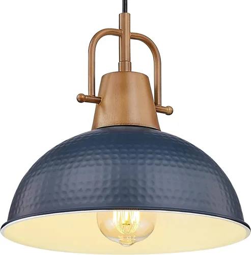 Vista 9 de Emliviar GE269MIL BK+WD - Lámpara colgante moderna de 10.2 pulgadas, lámpara colgante moderna para isla de cocina, pantalla de cúpula de metal negro