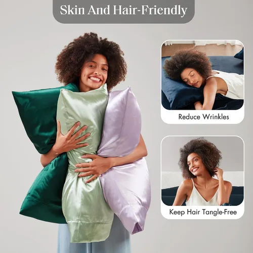 Vista 207 de Madison Park Essentials - Juego de sábanas de satén de lujo y sedoso con brillo natural, bolsillo elástico de 14 pulgadas para colchones de hasta 16