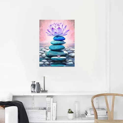 Vista 3 de CCWACPP Lienzo Zen para pared, piedra de spa y loto morado, impresiones de arte de meditación zen, yoga, sala espiritual, spa, decoración del hogar