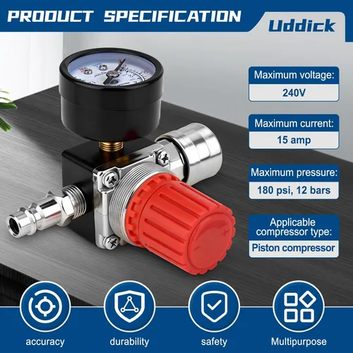 Vista 11 de Regulador de presión del compresor de aire 1/4 "Válvula de expansión neumática, válvula de control de presión con conexión 180psi 12bar