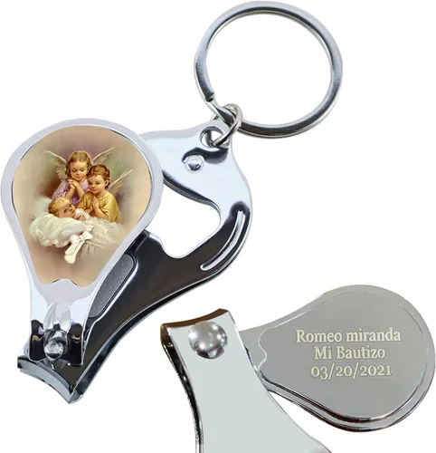 Vista 4 de Llaveros de bautismo grabados personalizados 12 piezas Llavero con cortauñas y abridor de botellas de recuerdos para bebés niños y niñas regalo