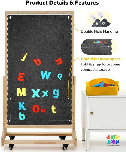 Vista 4 de CHEFAN Tablero de letras de fieltro para niños pequeños, tablero de franela grande de 45 x 25 pulgadas para pared, letras mayúsculas y minúsculas