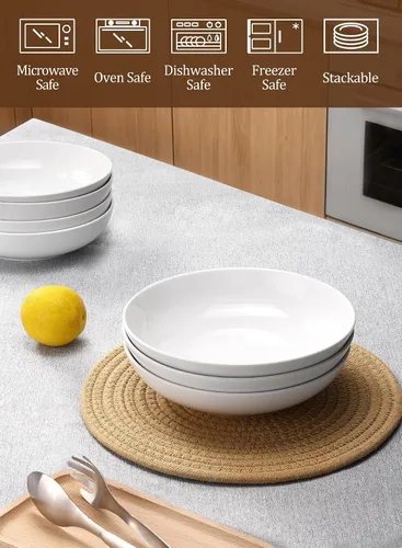 Vista 3 de Tazones para pasta, cuencos de sopa de ensalada blanca de 22 onzas, cuencos grandes para pasta, platos de pasta de porcelana, cuencos anchos y poco