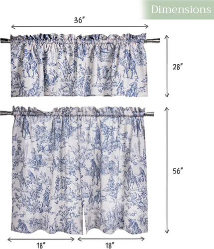 Vista 4 de Maison d' Hermine Juego de cortinas de cocina para ventanas, juego de cortinas de cocina 100% algodón, cenefas para el hogar [2 niveles